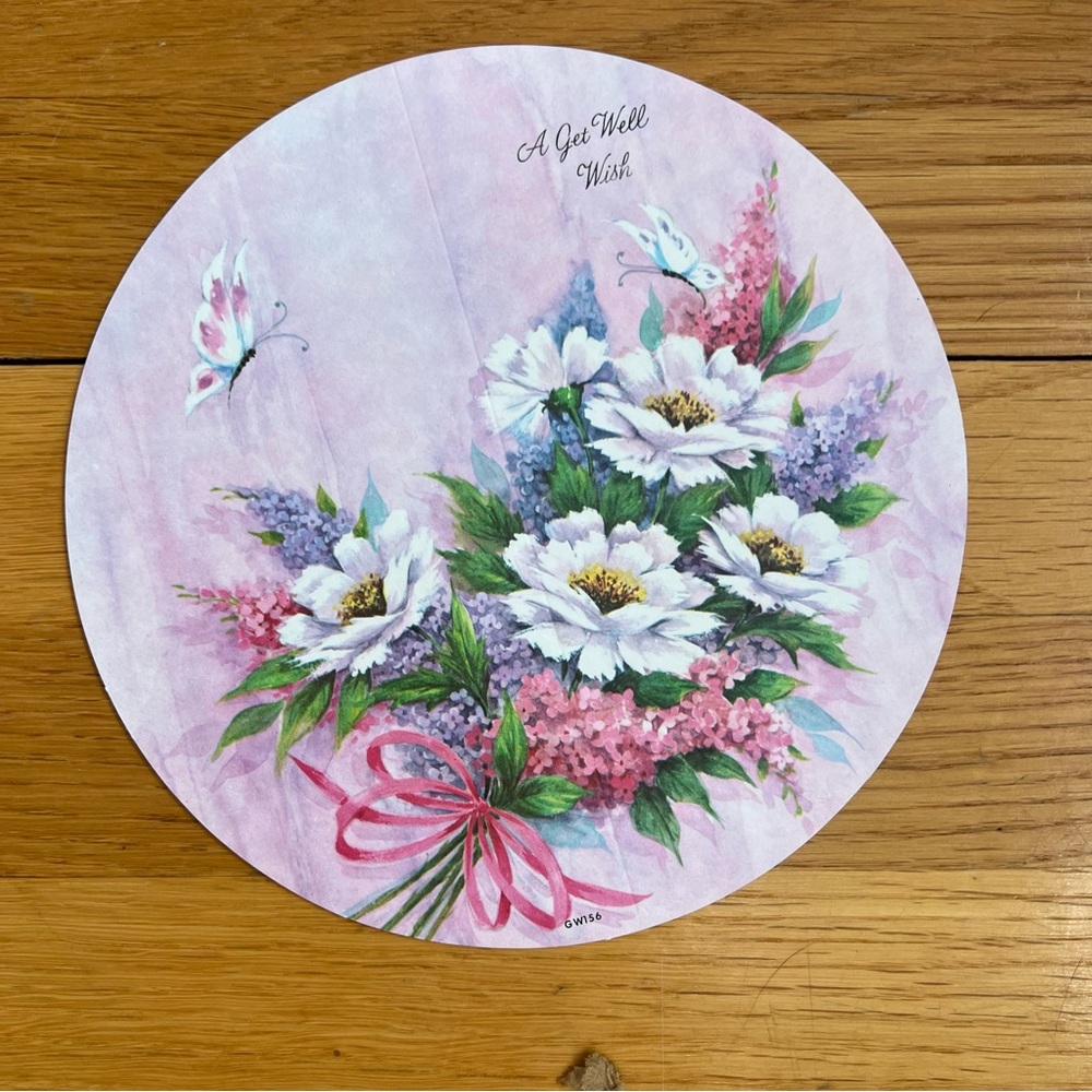 Vintage 1960’s Floral 'Get Well' Round Greeting Card
